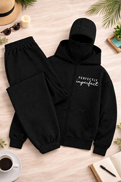 Pink Sky Set de trening unisex cu glugă și fermoar, cu imprimeu Perfectly Imp...