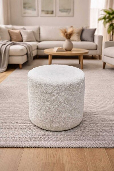 Kırçova Tekstil Dublin Etna Nil Peluş Krem Çok Amaçlı Dekoratif Pufkoltuk