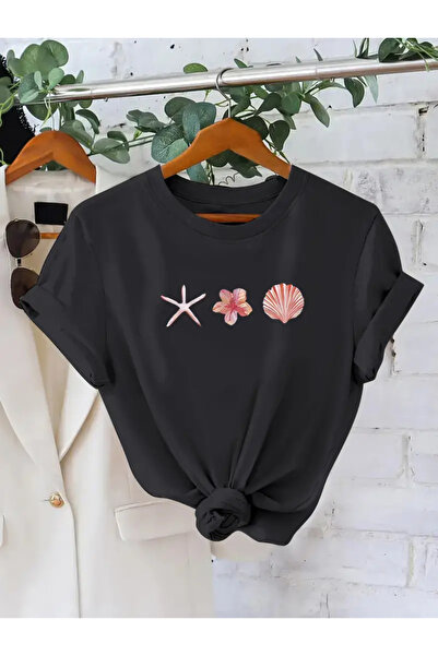 FUFLUNS Oyster and Flower Printed Oversized Unisex Women'S/Men's Crew Neck T-...