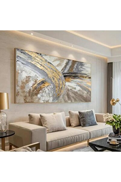 lawhat لوحة فاخرة لديكور الصالةتجريدي ذهبية فاخرة مع البيج والرمادي والاسود م...