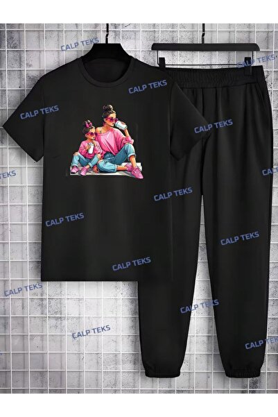 CALP TEKS Mother-Daughter Character Printed Top and Bottom Set (T-Shirt and L...