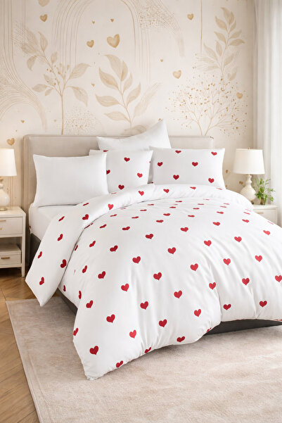 Cottonest طقم غطاء لحاف مزدوج بنمط قلب رومانسي - عيد الحب - يومي - هدية