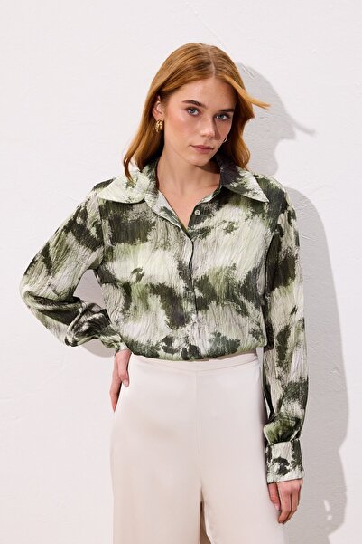 Sateen Patterned Shirt - Brown