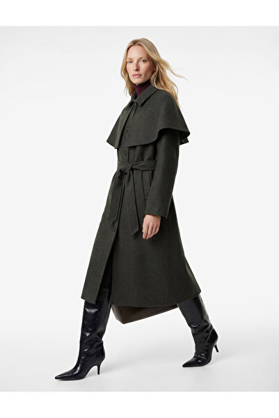 Koton Regular Fit Long Sleeve Pocketed Detachable Cape Belted Long Cashmere Coat