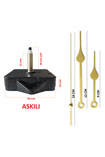 EXİZ TİCARET Askılı 28 mm Şaft Akar Sessiz Duvar Saati Mekanizması -Metal akr...