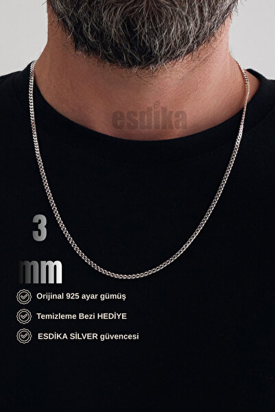 esdika 3MM GURMET GÜMÜŞ KOLYE ZİNCİR • 925 AYAR GÜMÜŞ • PREMİUM STERLİNG SİLVER