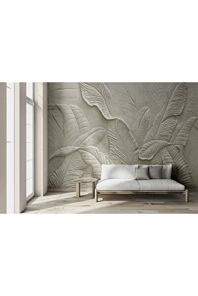 Grown 3D Taş Görünümlü Yaprak Desenli Duvar Kağıdı