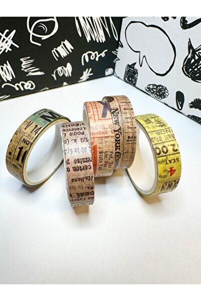 Padme studio 5’li Mini Vintage Desenli Washi Tape Retro Gazete Dekoratif Bant...