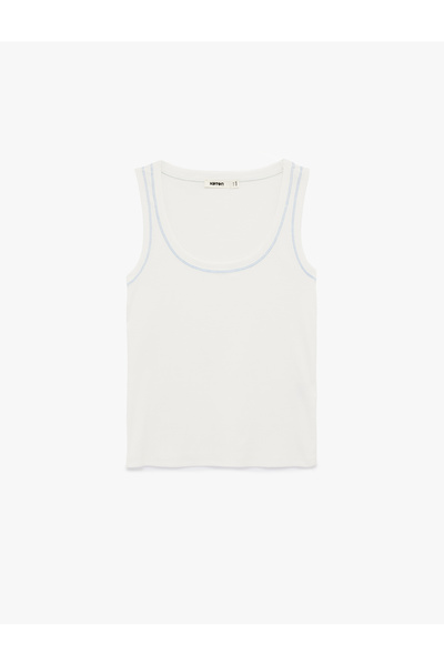 Koton Βαμβακερό εσώρουχο με λαιμόκοψη U πλέξη ριμπ και λεπτομέρεια ραφής