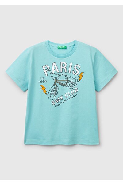 United Colors of Benetton Тениска с графичен принт в аква зелено за момче