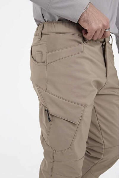 Valensco Softshell bej erkek içi polarlı su, rüzgar geçirmez kargo cep pantol...