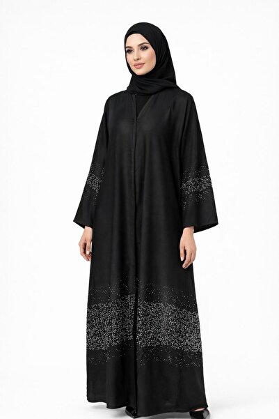 Generic Women’s Black Stone Work Abaya with Button Closure | Full Length Mode...