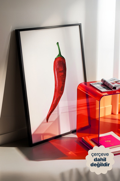 Persona Istanbul Ateşli Kırmızı - Saf Botanik Suluboya Biber Posteri (Çerçeve...