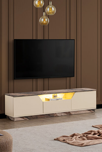 Setay Blesk Tv Ünitesi, 160 cm Liva Ledli Tv Sehpası Kapaklı Ünite