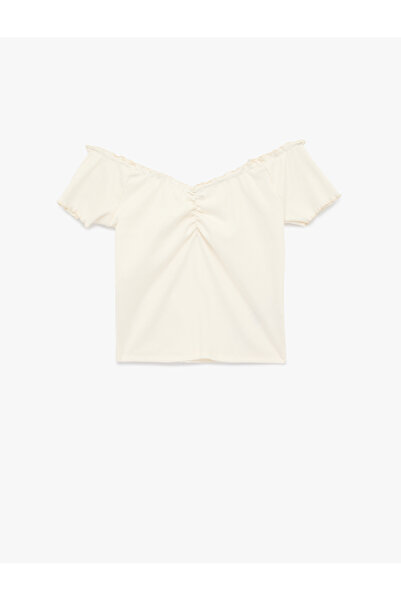 Koton Slim Fit Shirred Boat Neck Short Sleeve T-Shirt