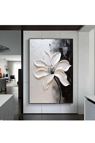 lawhat لوحة فنية أنيقة تجسّد زهرة بيضاء بارزة بتفاصيل ثلاثية الأبعاد، تتناغم ...