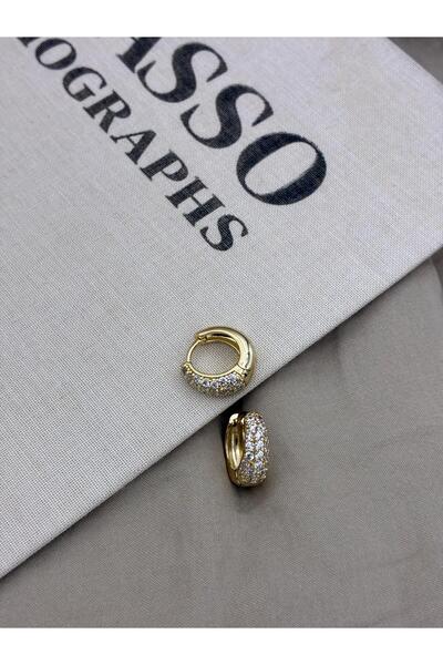 Hedef Bijuteri Gold Renk Sıralı Zirkon Taşlı Kalın Bombeli Halka Küpe CM209