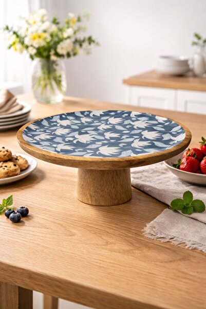 NEWNOW Mango Wood Stand for Presentations 30 cm – Enameled Cake & Serving Stand