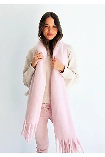IstanbulSyleModa Puffy Yumuşak Dokulu Şaçakalı Kadın Pembe Atkı Şal - Kışlık ...