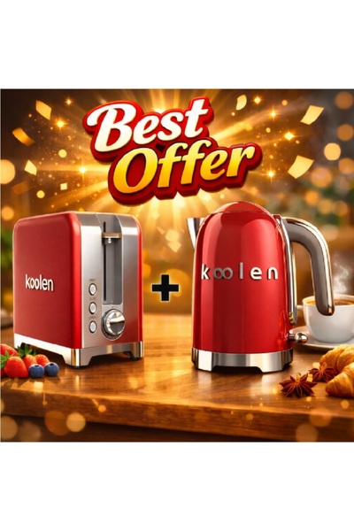 Koolen 2200W Stainless Steel Electric Kettle + Colin Toaster, Red - Special O...