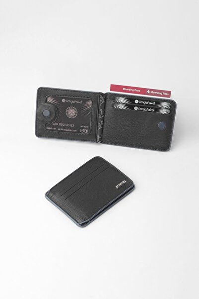 CENGİZ PAKEL Genuine Leather Minimalist Card Holder – 2522 - Black/Parliament