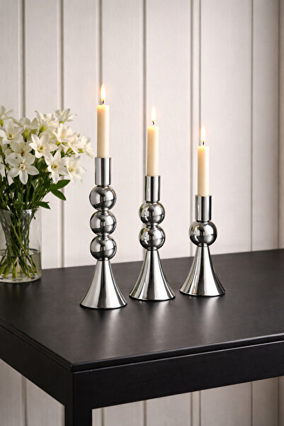 EvLight Mia 3’Lü Krom Şamdan Mumluk