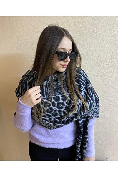 sema aksesuar Women's Winter Black and White Patterned Shawl - Large Scarf - ...