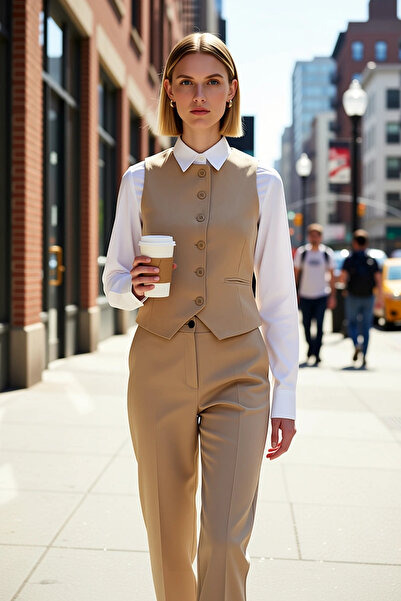 BENERLY Women's Crew Neck Sleeveless Fitted Crop Woven Fabric Vest Plain Patt...