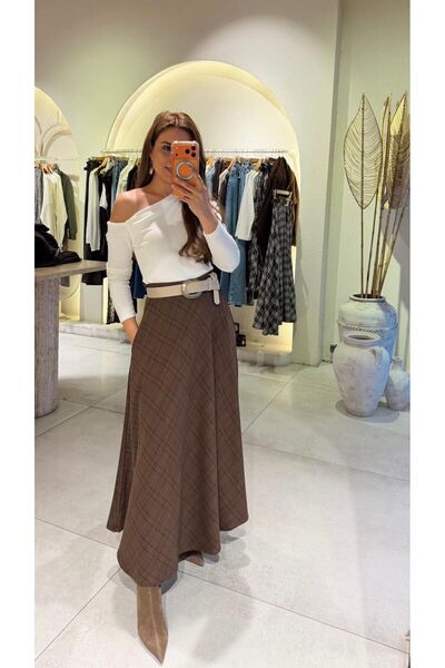 Fistan Byn Melisa Uzun Ekoseli Kahve Etek