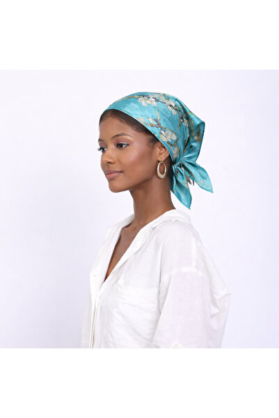SİLKWORM LİFE Van Gogh Almond Tree Patterned 100% Silk Bandana Scarf 55X55 cm...