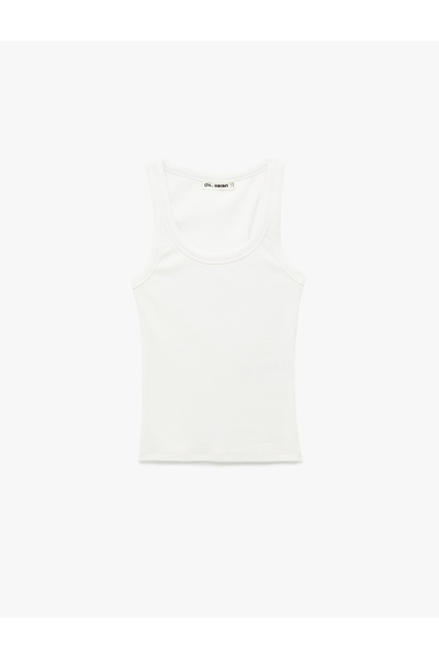 Koton πλέξη ριμπ Αμάνικο μπλουζάκι με λαιμόκοψη U εφαρμοστό