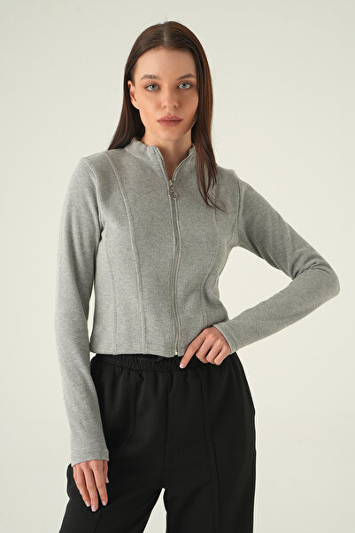 Rays 3080A Front Zipper Short Cardigan Gray