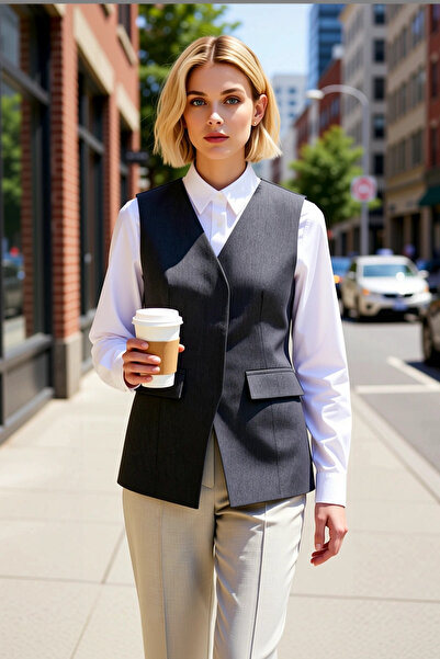 BENERLY Women's V-Neck Sleeveless Plain Pattern Woven Lined Body-Fitting Vest...