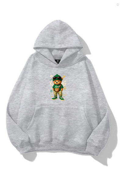 INFLUYENTE Women's Winter Bear King Printed Hooded Regular Sweatshirt with Ka...