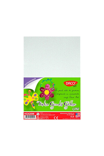 daço Hartie Gumata Autoadeziva Glitter 20X30CM, 10 coli, Daco (HG420W)