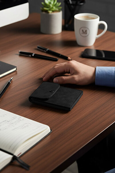 Morika Hotel & Home Textile Süet Suni Deri Erkek Cüzdan - Siyah