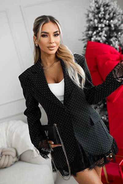 ADAMODA.RO Long jacket with lace trim and rhinestones