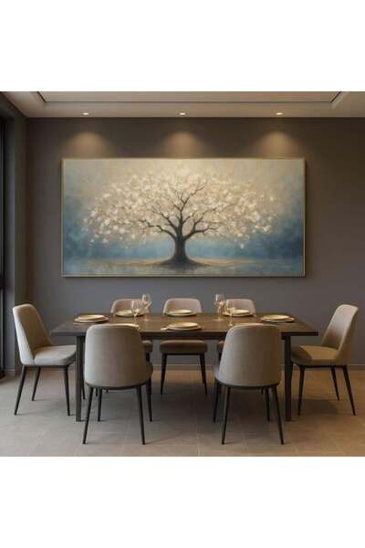 lawhat لوحة فنية أنيقة تجسد شجرة الحياة بتدرجات الأزرق والذهبي، تنثر طاقة من ...