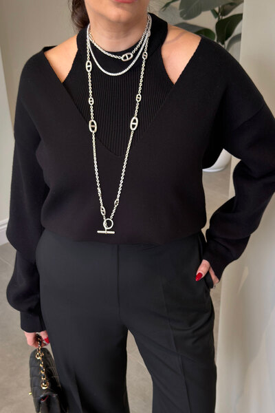 MAGARDE Premium Double V-Neck Knitwear Set Black - Black