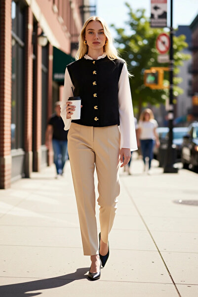 BENERLY Women's Crew Neck Denim Vest 100 Plain Pattern Fitted Fit Rigid Woven...