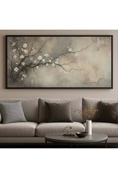 lawhat لوحة تجريدية أنيقة تجمع بين فروع الأزهار البيضاء المفعمة بالحياة وخلفي...