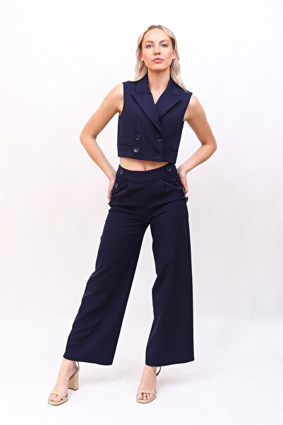 ÖNDER ÖZSOY Men's Lapel Double-Breasted Mini Vest & Ornamental Pocket Ornamen...