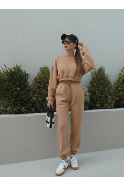 My Blog Milky Brown Crop Tracksuit Set