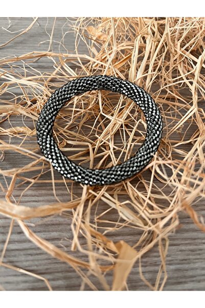 BTU EL YAPIMI ÖRGÜ KUM BONCUK ANTRASİT RENK BİLEKLİK