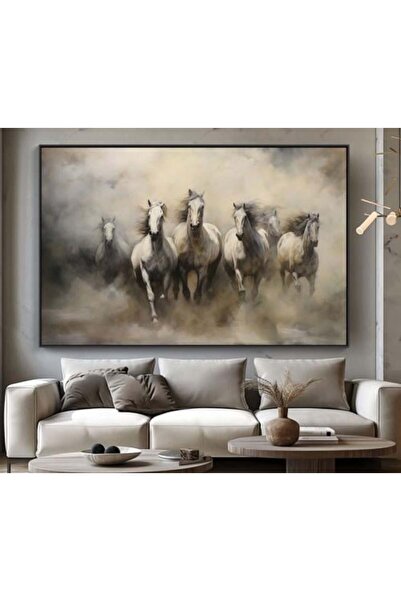 lawhat لوحة فنية راقية تُجسّد خيلين عربيين في مشهد مهيب يجمع بين القوة والانس...