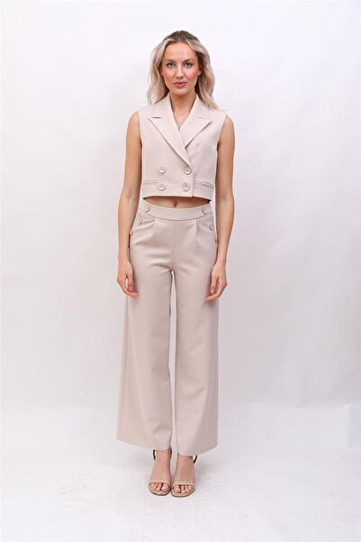 ÖNDER ÖZSOY Men's Lapel Double-Breasted Mini Vest & Ornamental Pockets Orname...