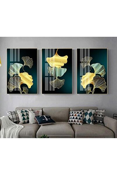 lawhat لوحة ديكور غرفة المعيشة زخرفية حديثة فاخرة من أوراق الجنكة الذهبية مطب...