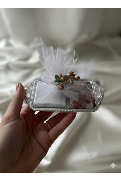 düşle hediyelik Gümüş Mini Tepside Çikolata Ve Çakıl Taşı Draje 10 Adet