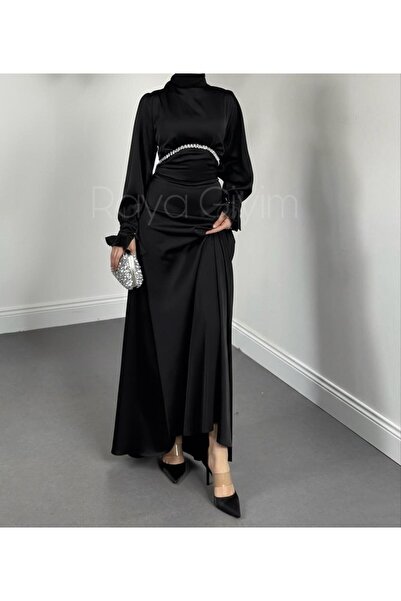 Raya Gym Arkası Büzgülü Beli Taş Detaylı Tesettür Abiye