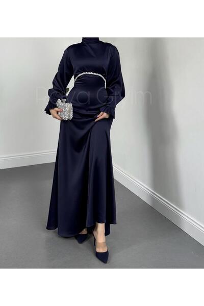 Raya Gym Arkası Büzgülü Beli Taş Detaylı Tesettür Abiye